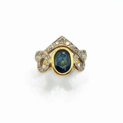 Bague 50 Bague « Diadème » en or jaune et gris 18k, saphir et diamants 58 Facettes 274