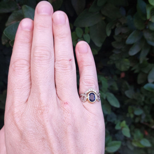 Bague 50 Bague « Diadème » en or jaune et gris 18k, saphir et diamants 58 Facettes 274