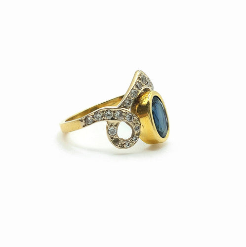 Bague 50 Bague « Diadème » en or jaune et gris 18k, saphir et diamants 58 Facettes 274