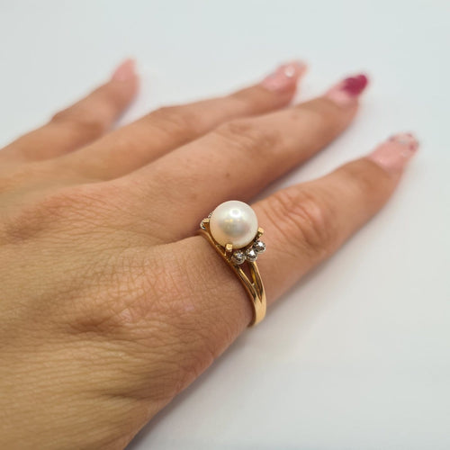 Bague 56.5 Bague en or rose 18k avec perle de culture 58 Facettes #3141
