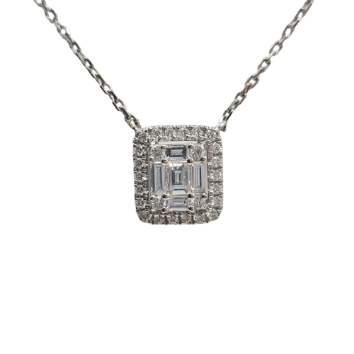 Collier Collier en or blanc 18 carats avec diamant taille émeraude 58 Facettes #3271