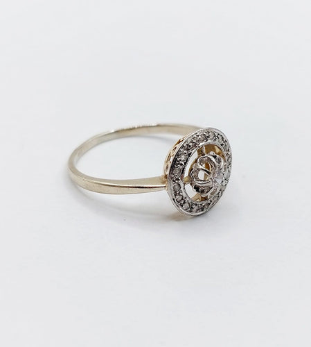 Bague 54.5 Bague cible Art déco en or 18k et platine, diamants taille brillant et rose 58 Facettes A07862