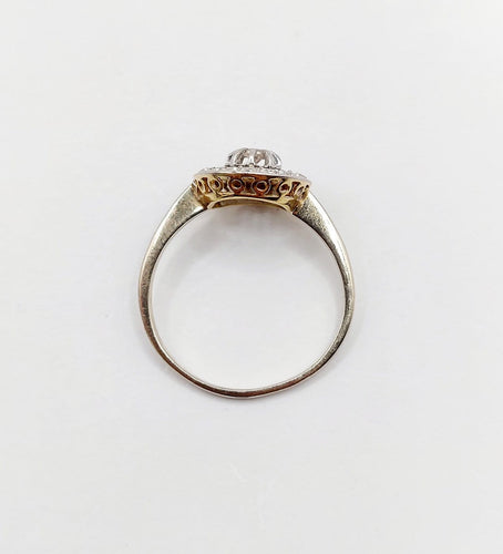 Bague 54.5 Bague cible Art déco en or 18k et platine, diamants taille brillant et rose 58 Facettes A07862