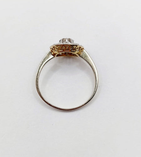 Bague 54.5 Bague cible Art déco en or 18k et platine, diamants taille brillant et rose 58 Facettes A07862