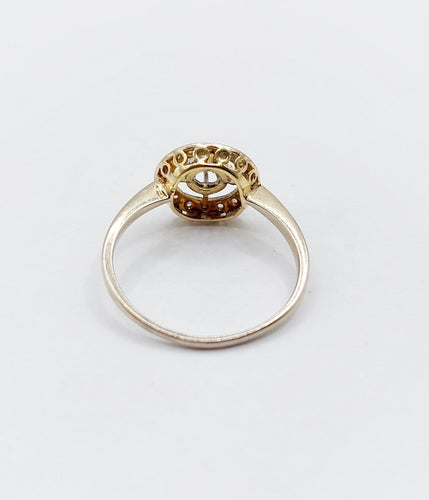 Bague 54.5 Bague cible Art déco en or 18k et platine, diamants taille brillant et rose 58 Facettes A07862