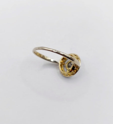 Bague 54.5 Bague cible Art déco en or 18k et platine, diamants taille brillant et rose 58 Facettes A07862