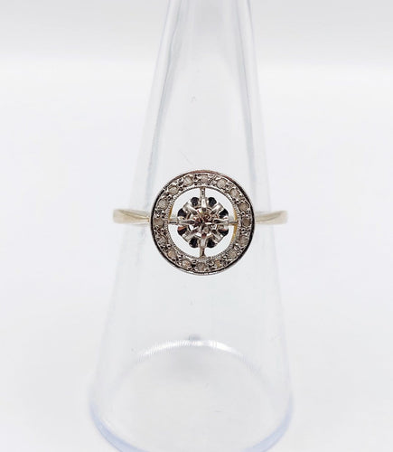 Bague 54.5 Bague cible Art déco en or 18k et platine, diamants taille brillant et rose 58 Facettes A07862