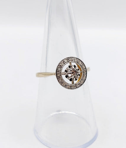 Bague 54.5 Bague cible Art déco en or 18k et platine, diamants taille brillant et rose 58 Facettes A07862