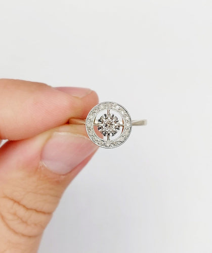 Bague 54.5 Bague cible Art déco en or 18k et platine, diamants taille brillant et rose 58 Facettes A07862