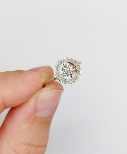 Bague 54.5 Bague cible Art déco en or 18k et platine, diamants taille brillant et rose 58 Facettes A07862