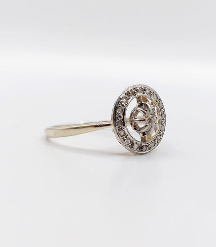 Bague 54.5 Bague cible Art déco en or 18k et platine, diamants taille brillant et rose 58 Facettes A07862