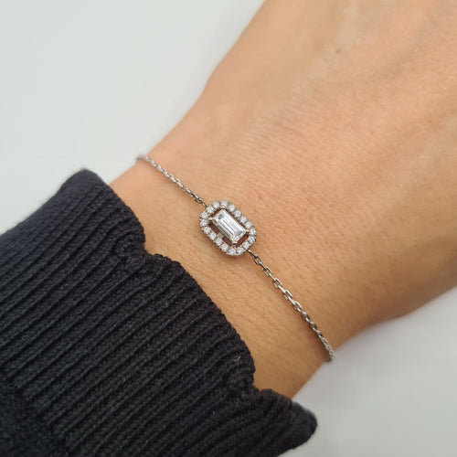 Bracelet Bracelet chaîne en or blanc 18k serti de diamants naturels 58 Facettes #3580