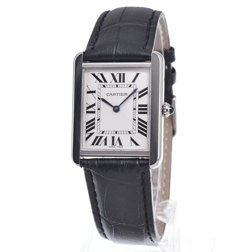 Montre Cartier - Montre Tank Solo à quartz, acier inoxydable et bracelet en cuir 58 Facettes x4hhm3tbfe