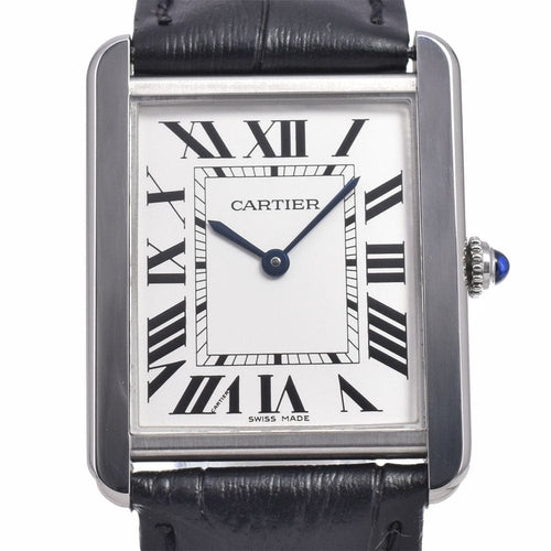 Montre Cartier - Montre Tank Solo à quartz, acier inoxydable et bracelet en cuir 58 Facettes x4hhm3tbfe