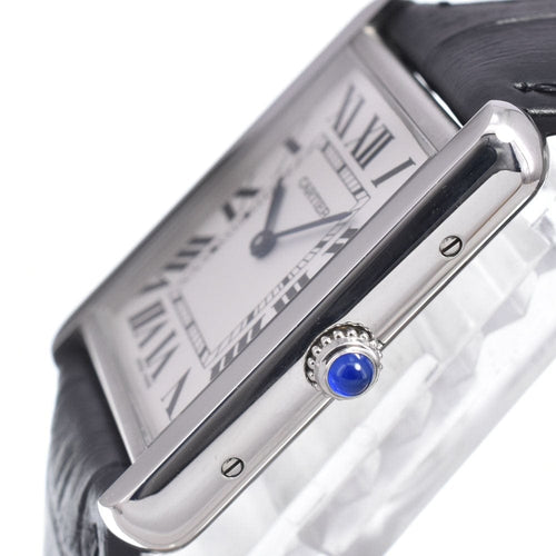 Montre Cartier - Montre Tank Solo à quartz, acier inoxydable et bracelet en cuir 58 Facettes x4hhm3tbfe