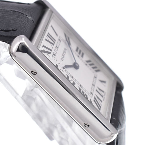 Montre Cartier - Montre Tank Solo à quartz, acier inoxydable et bracelet en cuir 58 Facettes x4hhm3tbfe