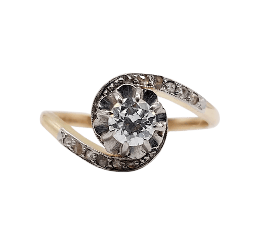 Bague 53.5 Bague tourbillon ancienne en or 18k et platine, diamant, vers 1900 58 Facettes A07915