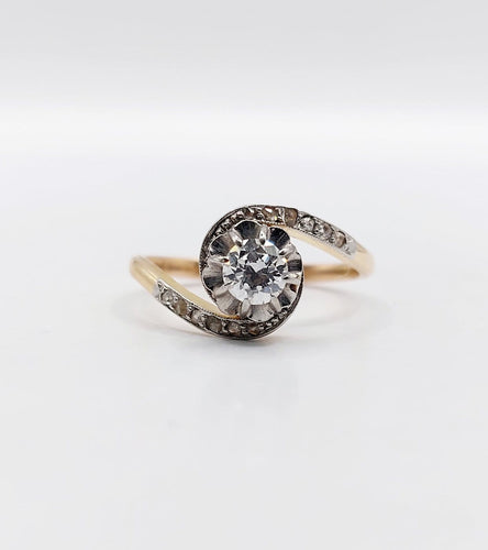 Bague 53.5 Bague tourbillon ancienne en or 18k et platine, diamant, vers 1900 58 Facettes A07915