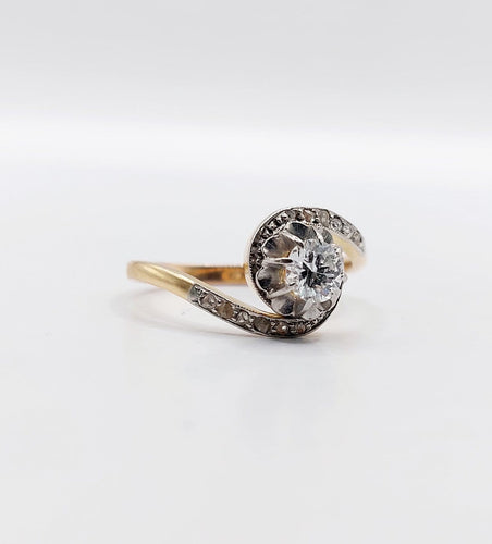 Bague 53.5 Bague tourbillon ancienne en or 18k et platine, diamant, vers 1900 58 Facettes A07915