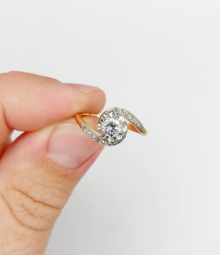Bague 53.5 Bague tourbillon ancienne en or 18k et platine, diamant, vers 1900 58 Facettes A07915