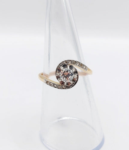 Bague 53.5 Bague tourbillon ancienne en or 18k et platine, diamant, vers 1900 58 Facettes A07915