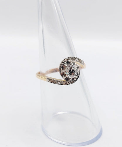 Bague 53.5 Bague tourbillon ancienne en or 18k et platine, diamant, vers 1900 58 Facettes A07915