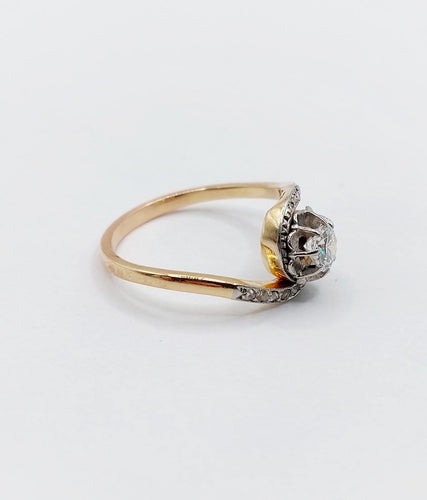 Bague 53.5 Bague tourbillon ancienne en or 18k et platine, diamant, vers 1900 58 Facettes A07915