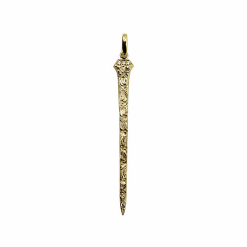 Pendentif Pendentif clou porte-bonheur en or 14k gravé à la main, avec diamants 58 Facettes