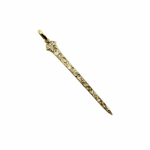 Pendentif Pendentif clou porte-bonheur en or 14k gravé à la main, avec diamants 58 Facettes