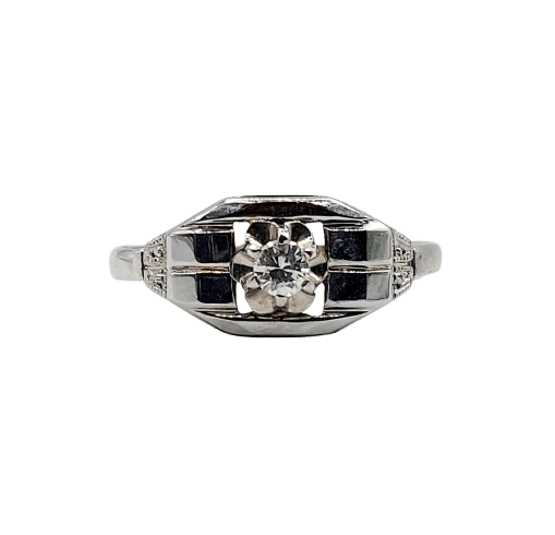 Bague 53 Bague Art déco en or blanc 18k, diamant, vers 1930 58 Facettes A07177
