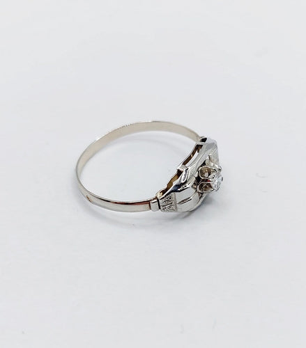 Bague 53 Bague Art déco en or blanc 18k, diamant, vers 1930 58 Facettes A07177