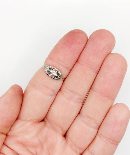 Bague 53 Bague Art déco en or blanc 18k, diamant, vers 1930 58 Facettes A07177