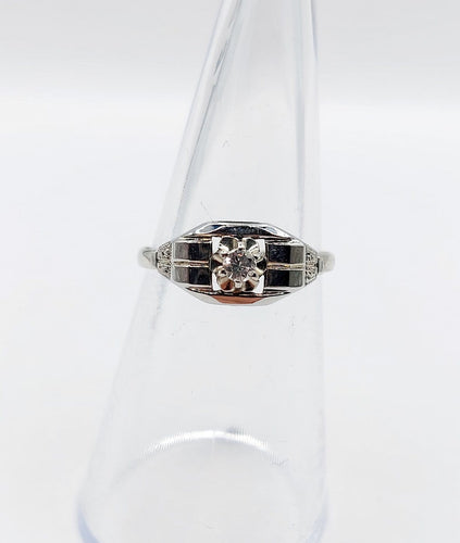 Bague 53 Bague Art déco en or blanc 18k, diamant, vers 1930 58 Facettes A07177