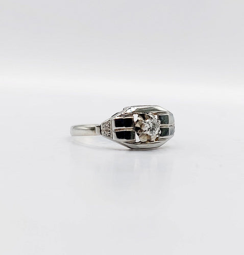 Bague 53 Bague Art déco en or blanc 18k, diamant, vers 1930 58 Facettes A07177
