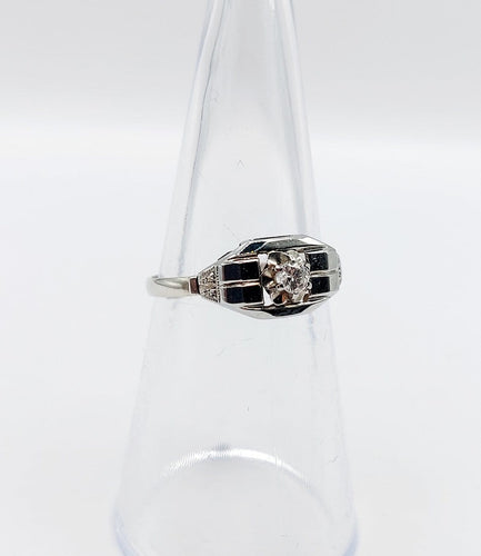 Bague 53 Bague Art déco en or blanc 18k, diamant, vers 1930 58 Facettes A07177