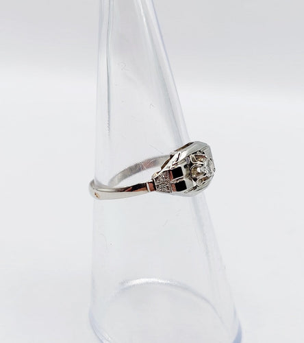 Bague 53 Bague Art déco en or blanc 18k, diamant, vers 1930 58 Facettes A07177