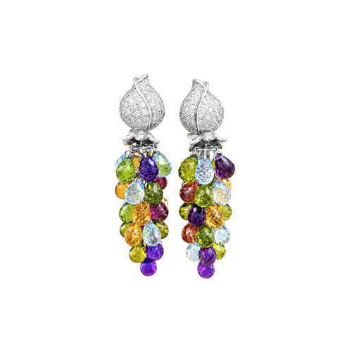 Boucles d'oreilles Boucles d’oreilles - Or blanc 750, diamants et pierres de couleur 58 Facettes 36091