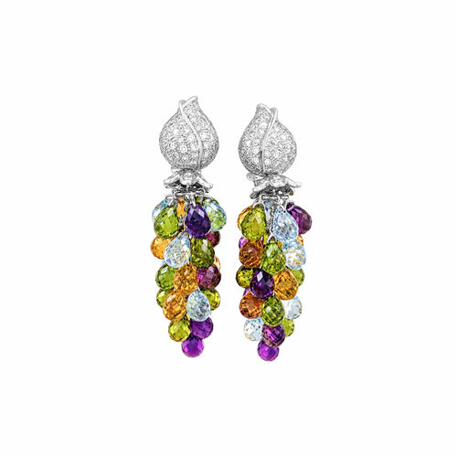 Boucles d'oreilles Boucles d’oreilles - Or blanc 750, diamants et pierres de couleur 58 Facettes 36091