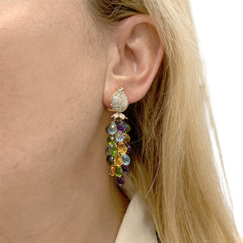 Boucles d'oreilles Boucles d’oreilles - Or blanc 750, diamants et pierres de couleur 58 Facettes 36091
