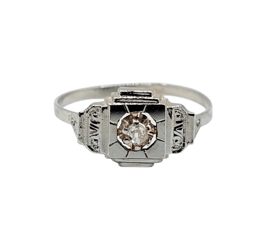 Bague 52 Bague Art déco en or blanc 18k, diamant taille ancienne, circa 1930 58 Facettes A07178