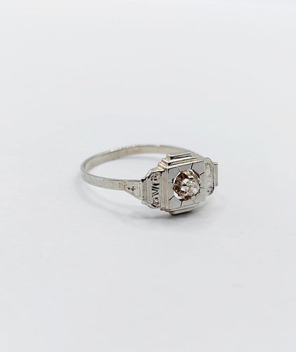 Bague 52 Bague Art déco en or blanc 18k, diamant taille ancienne, circa 1930 58 Facettes A07178