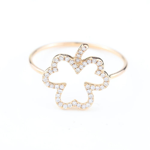 Bague 53 Bague trèfle à quatre feuilles en or jaune 18K et diamants, 0,22 ct 58 Facettes 2B-KK