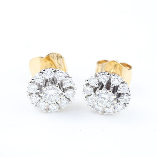 Boucles d'oreilles Boucles d’oreilles anciennes en or jaune et blanc 18k avec diamants, 1,22 ct 58 Facettes 2B-DD
