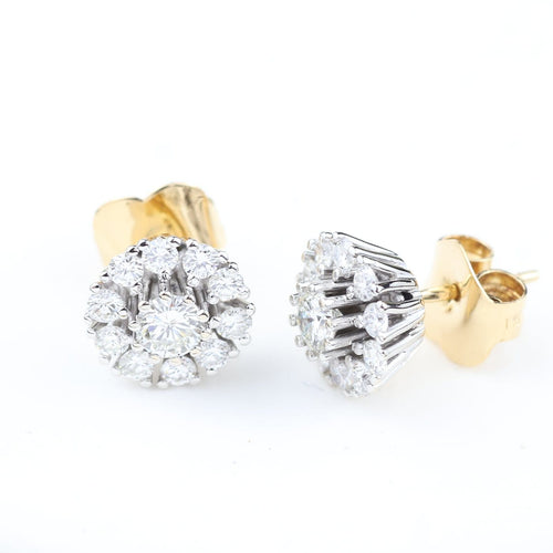 Boucles d'oreilles Boucles d’oreilles anciennes en or jaune et blanc 18k avec diamants, 1,22 ct 58 Facettes 2B-DD