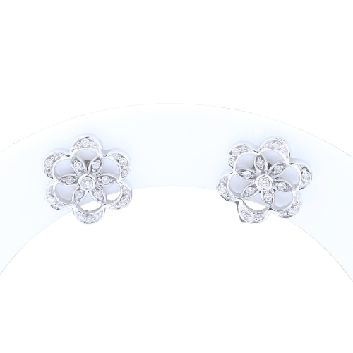 Boucles d'oreilles Boucles d’oreilles florales en or blanc 18 carats avec diamants, 0,12 ct 58 Facettes 2B-P