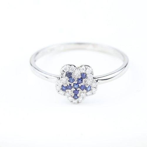 Bague 55 Bague florale en or blanc 18k, saphirs bleus et diamants 58 Facettes 2B-WW