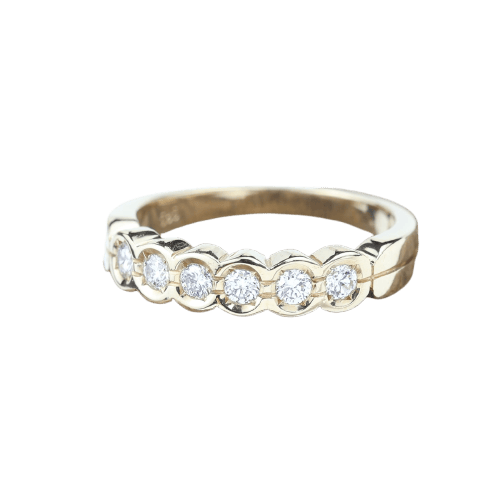 Bague demi-alliance en or jaune 14K avec 6 diamants, 0,42 ct 58 Facettes 2B-UUU