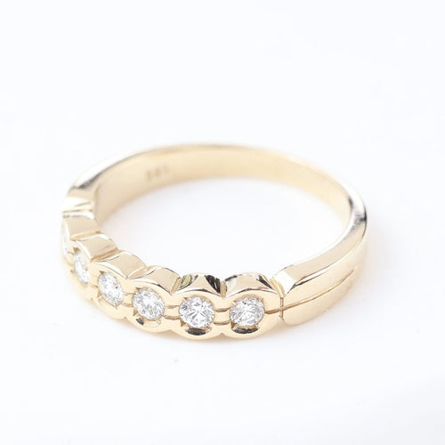 Bague demi-alliance en or jaune 14K avec 6 diamants, 0,42 ct 58 Facettes 2B-UUU