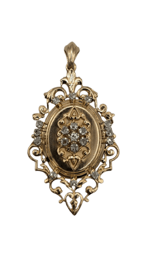 Pendentif Pendentif porte-photo Belle Époque en or jaune 18 carats et diamants 58 Facettes Pendentif porte photo