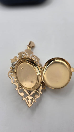 Pendentif Pendentif porte-photo Belle Époque en or jaune 18 carats et diamants 58 Facettes Pendentif porte photo